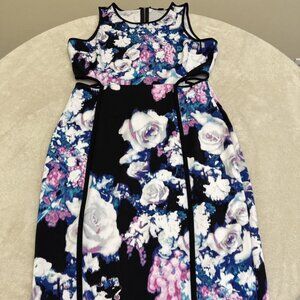 Women’s CUT OUT Purple Floral STRETCH Sheath DRESS Size Large